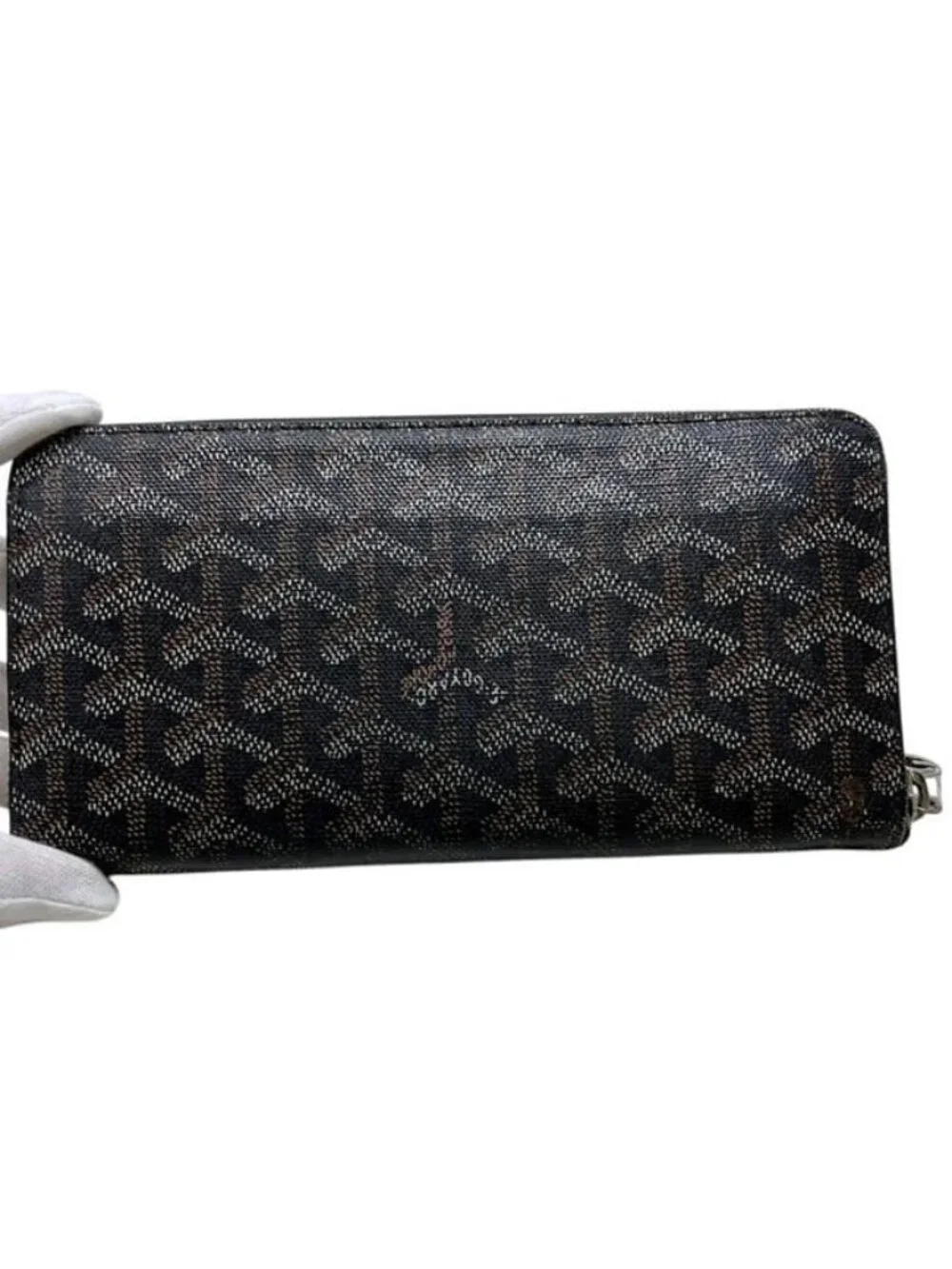 Goyard Zip Around Wallet Matignon GM Round Zip Leather Black Herringbone